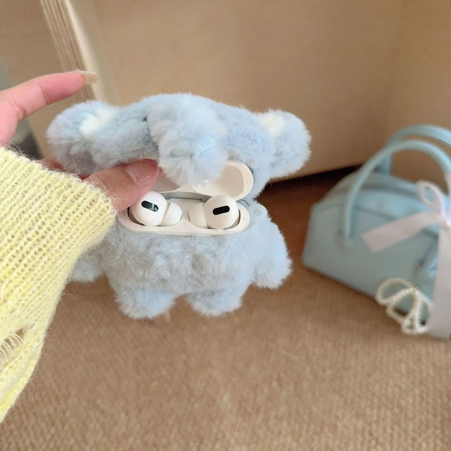 Korean Cute Fluffy Plush 3D Cartoon Elephant Earphone Case for Airpods Pro 4 3 2 1 Headset Protective Cover For Air Pods Pro 2