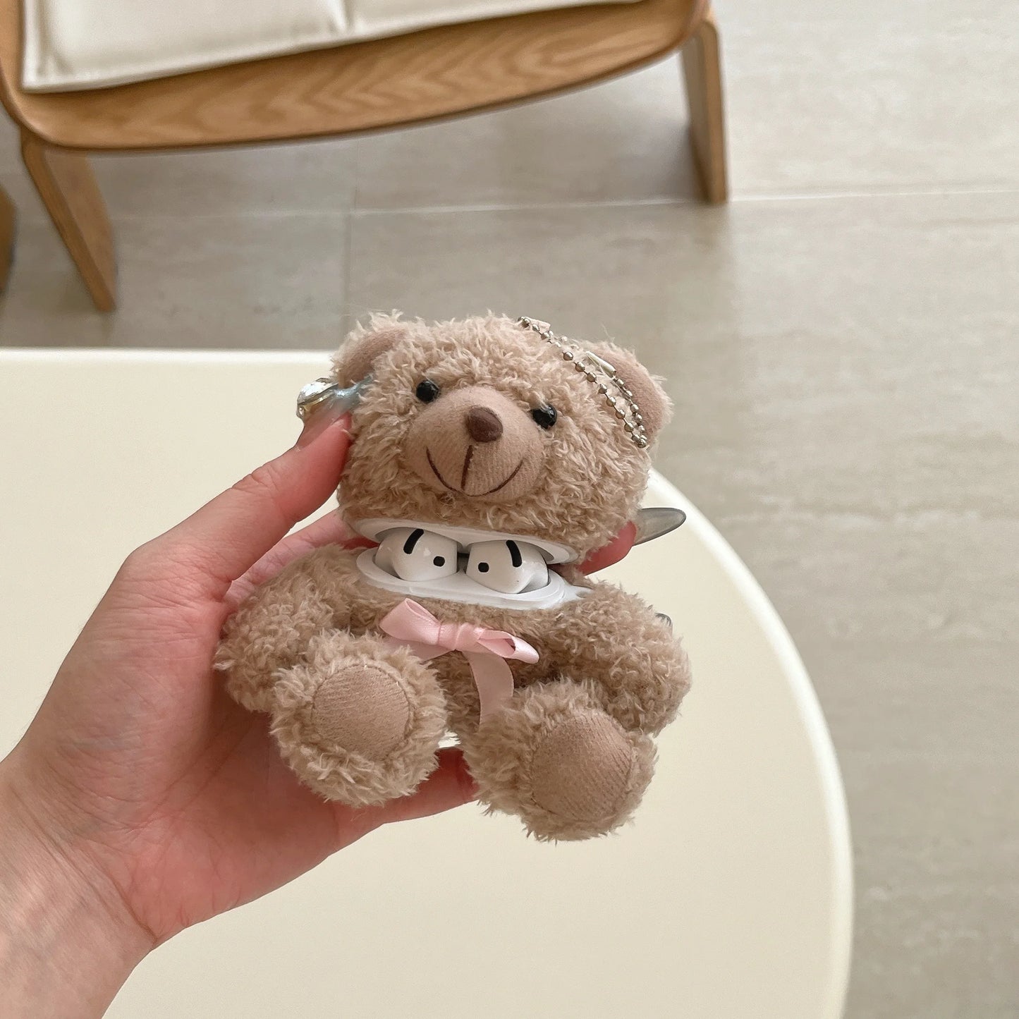 Cute Cartoon Fur Bear shape Case for Airpods 4 3 2 1 Air Pods Pro2 Generation Funny Fluffy Plush Warm Women Girls Cover
