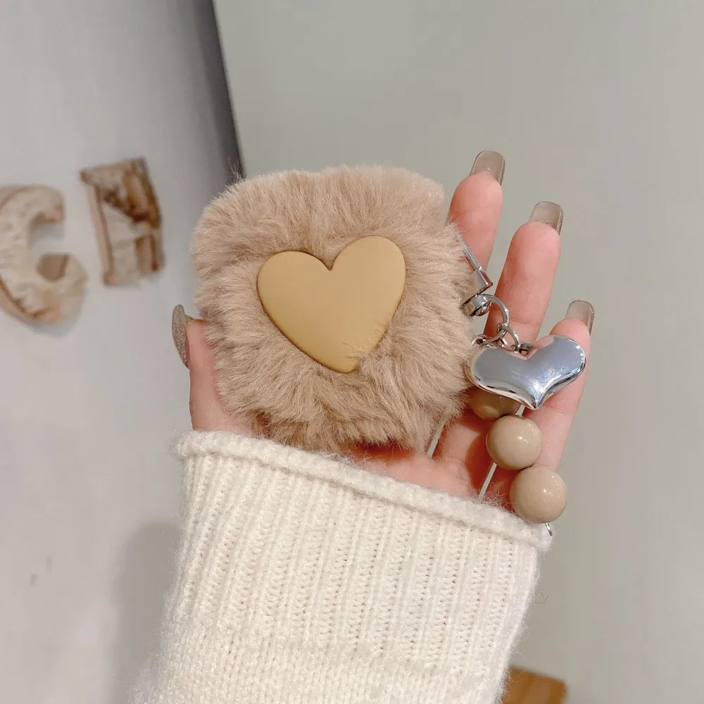 Cute Fluffy Heart Pattern Earbuds Case Cover for Apple AirPods Pro/1/2/3/4- Soft Plush Protective Sleeve for AirPods Accessories