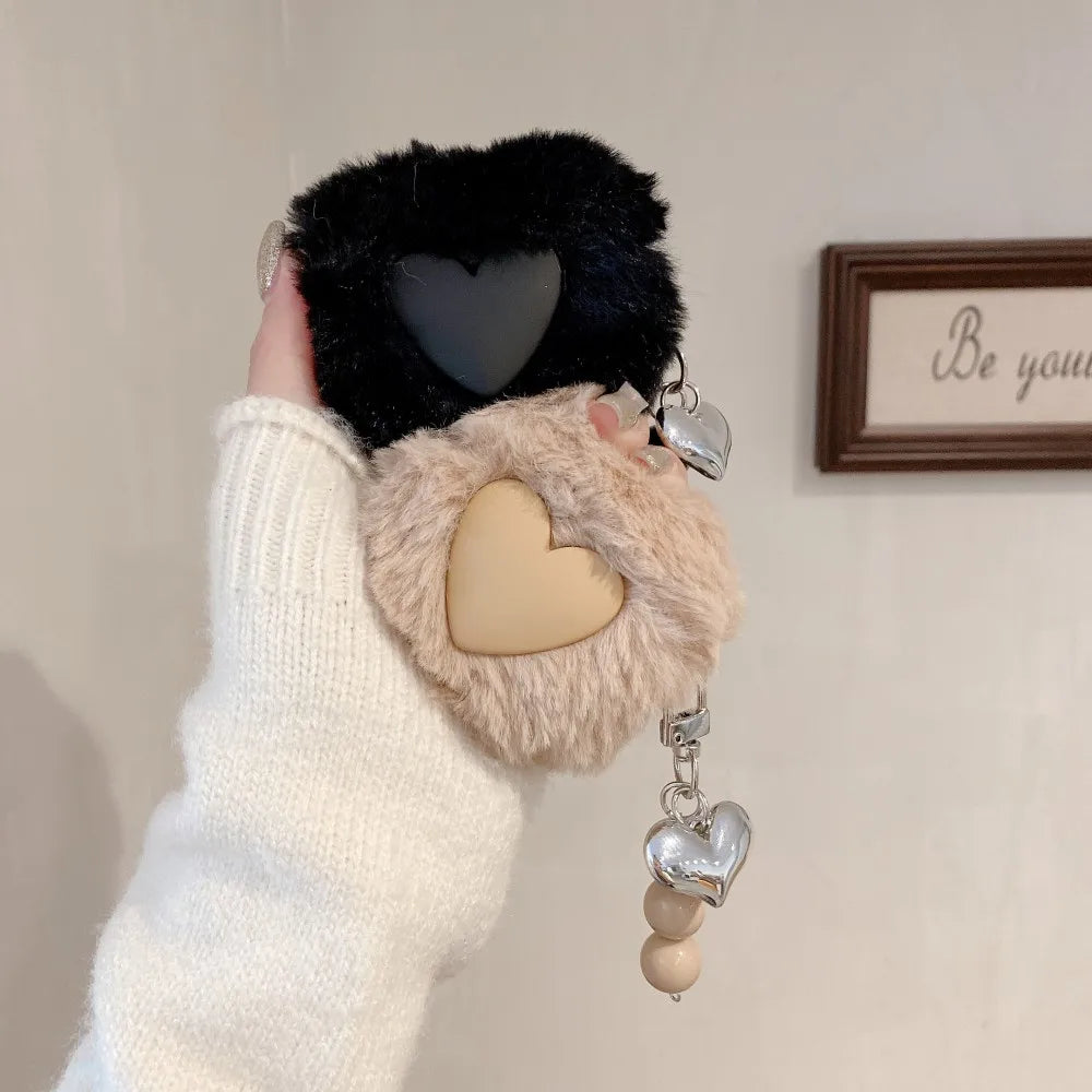 Cute Fluffy Heart Pattern Earbuds Case Cover for Apple AirPods Pro/1/2/3/4- Soft Plush Protective Sleeve for AirPods Accessories