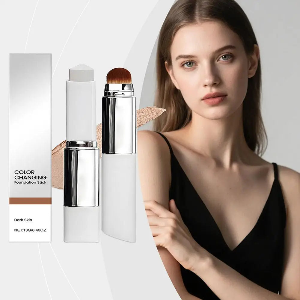 Color-Changing Foundation Stick With Detachable Brush 2-in-1 Multifunctional Lightweight Brighten Matte Foundation Base Makeup