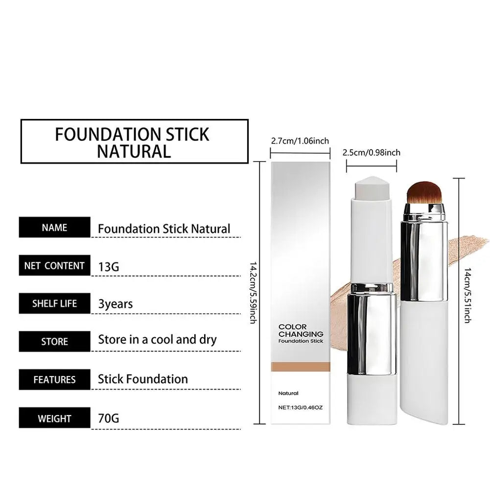 Color-Changing Foundation Stick With Detachable Brush 2-in-1 Multifunctional Lightweight Brighten Matte Foundation Base Makeup