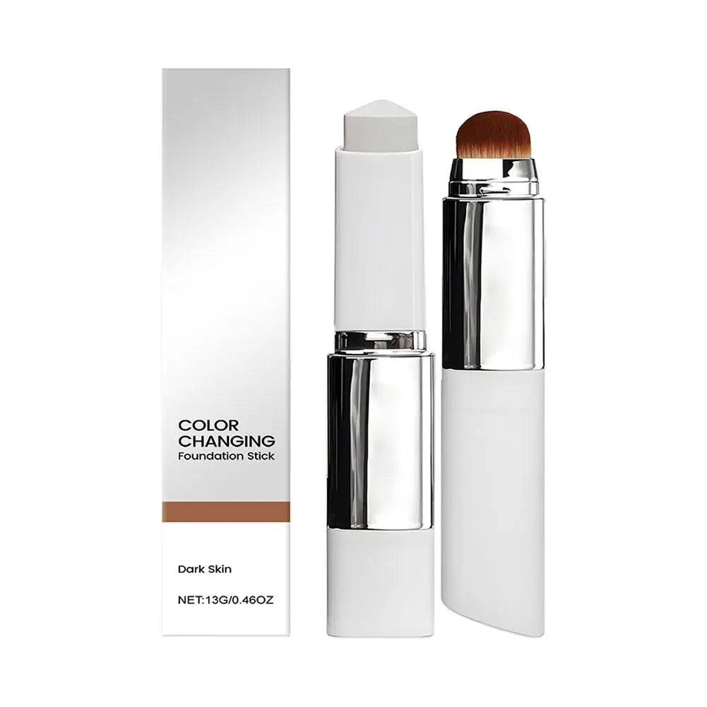 Color-Changing Foundation Stick With Detachable Brush 2-in-1 Multifunctional Lightweight Brighten Matte Foundation Base Makeup
