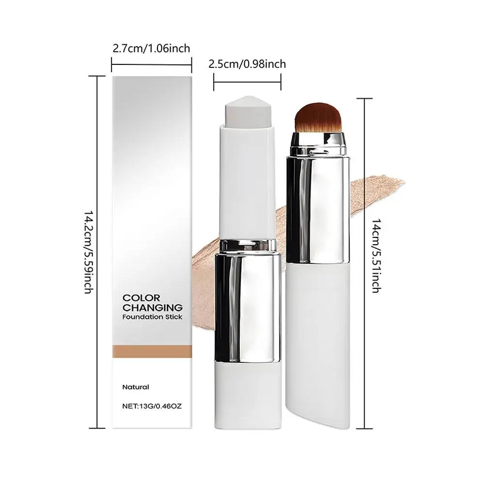 Color-Changing Foundation Stick With Detachable Brush 2-in-1 Multifunctional Lightweight Brighten Matte Foundation Base Makeup