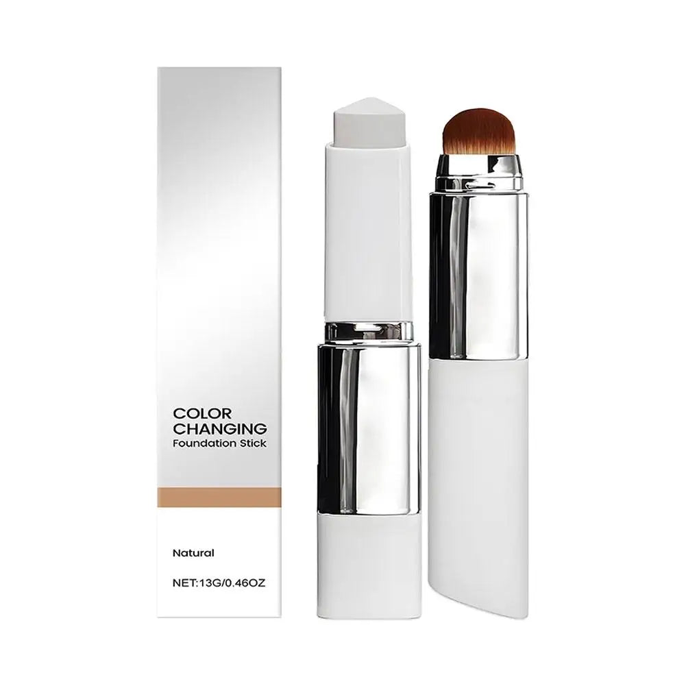 Color-Changing Foundation Stick With Detachable Brush 2-in-1 Multifunctional Lightweight Brighten Matte Foundation Base Makeup
