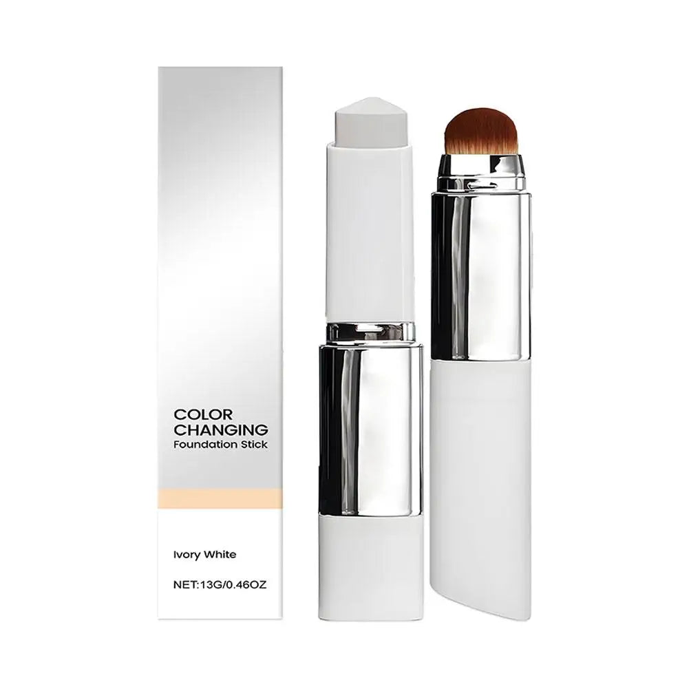 Color-Changing Foundation Stick With Detachable Brush 2-in-1 Multifunctional Lightweight Brighten Matte Foundation Base Makeup