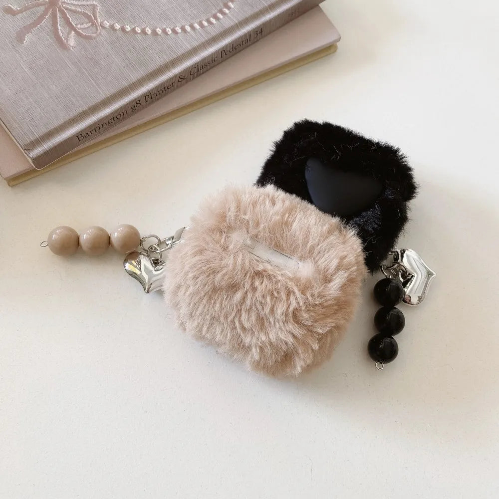Cute Fluffy Heart Pattern Earbuds Case Cover for Apple AirPods Pro/1/2/3/4- Soft Plush Protective Sleeve for AirPods Accessories