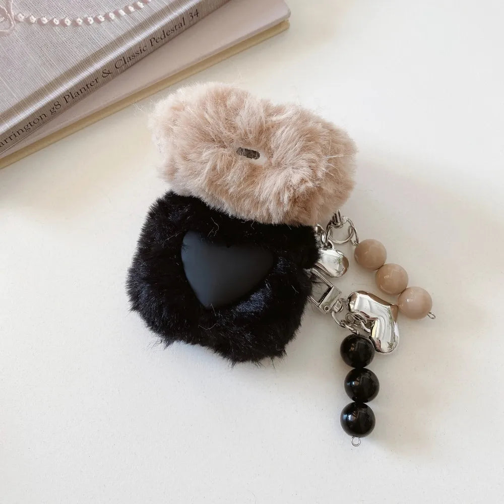 Cute Fluffy Heart Pattern Earbuds Case Cover for Apple AirPods Pro/1/2/3/4- Soft Plush Protective Sleeve for AirPods Accessories
