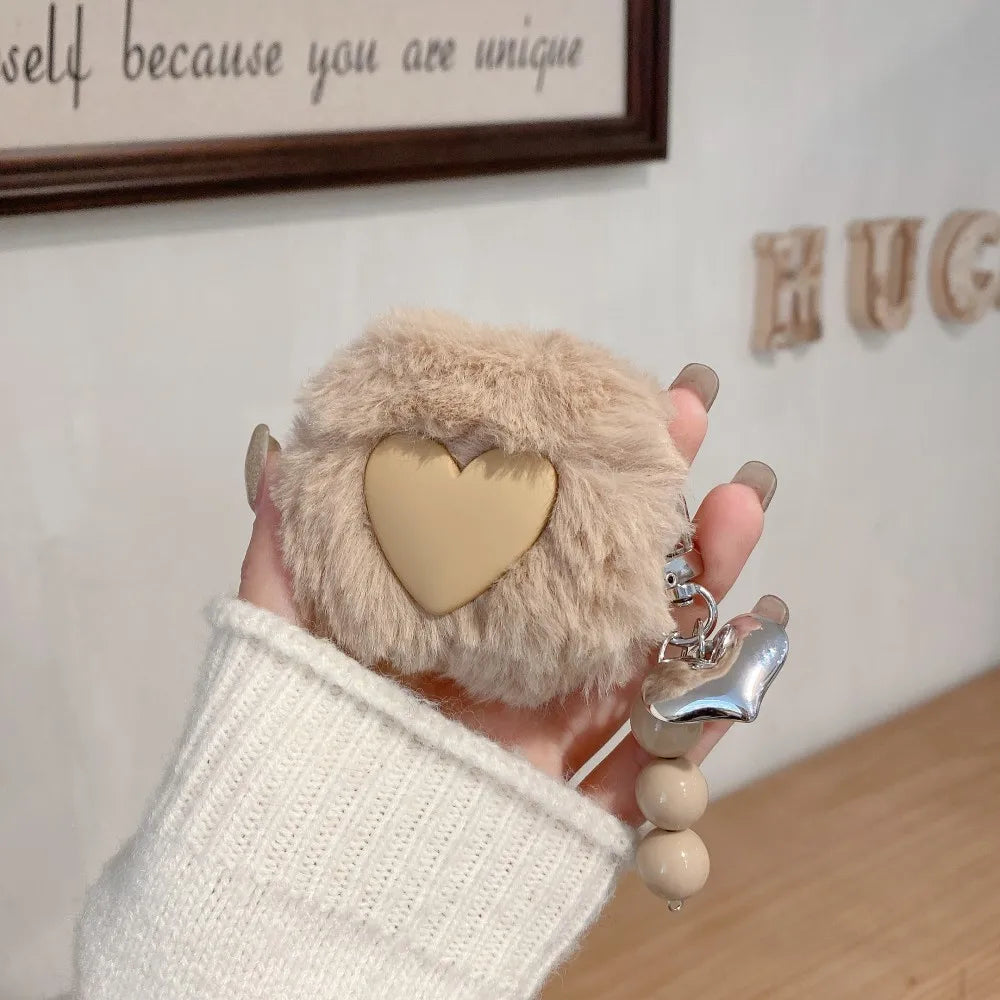 Cute Fluffy Heart Pattern Earbuds Case Cover for Apple AirPods Pro/1/2/3/4- Soft Plush Protective Sleeve for AirPods Accessories