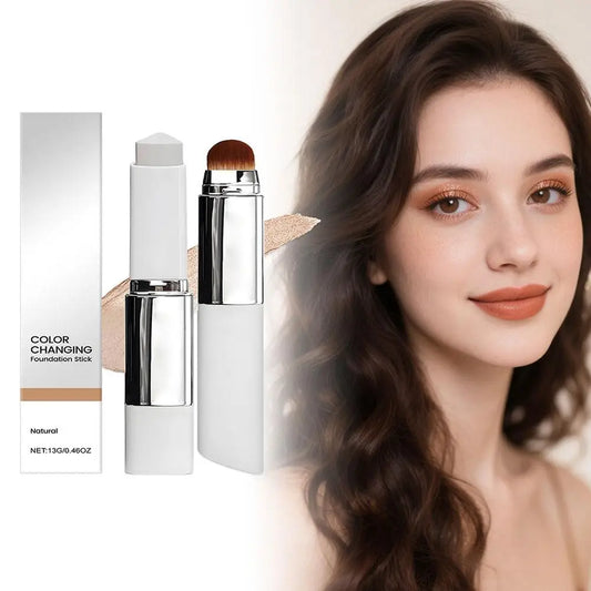 Color-Changing Foundation Stick With Detachable Brush 2-in-1 Multifunctional Lightweight Brighten Matte Foundation Base Makeup