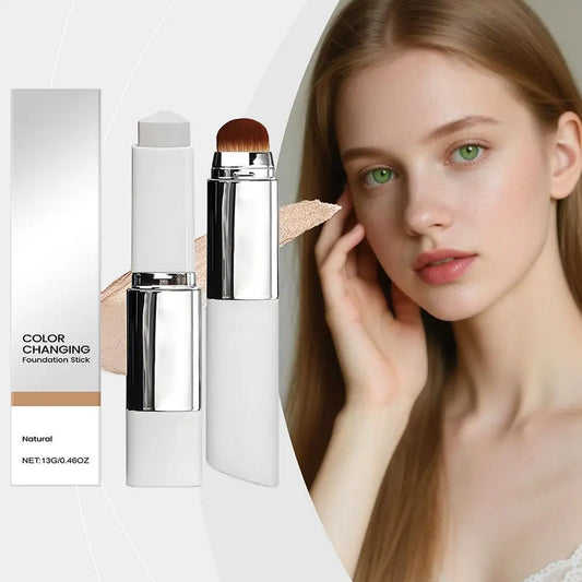 Color-Changing Foundation Stick With Detachable Brush 2-in-1 Multifunctional Lightweight Brighten Matte Foundation Base Makeup