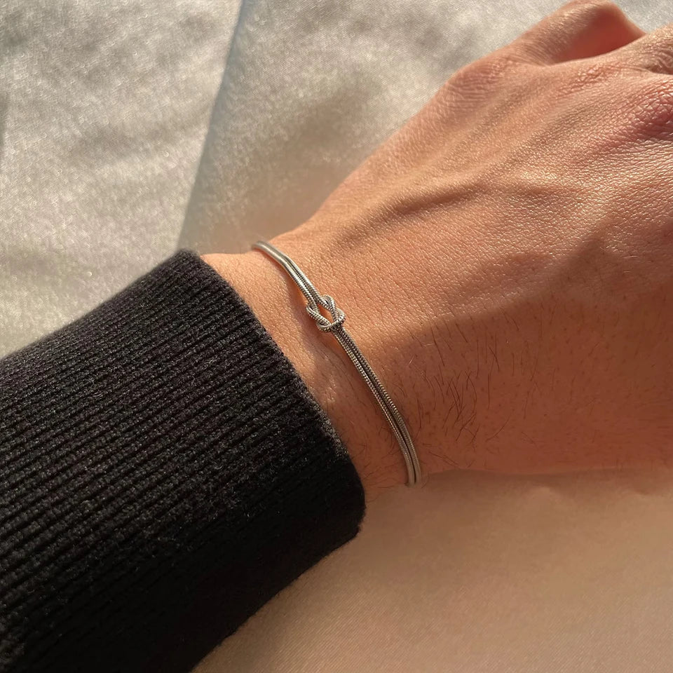 eManco Fashion High Quality Stainless Steel Gold Plated Couple Bracelets Classic Round Snake Chain Knotted Simple Accessories